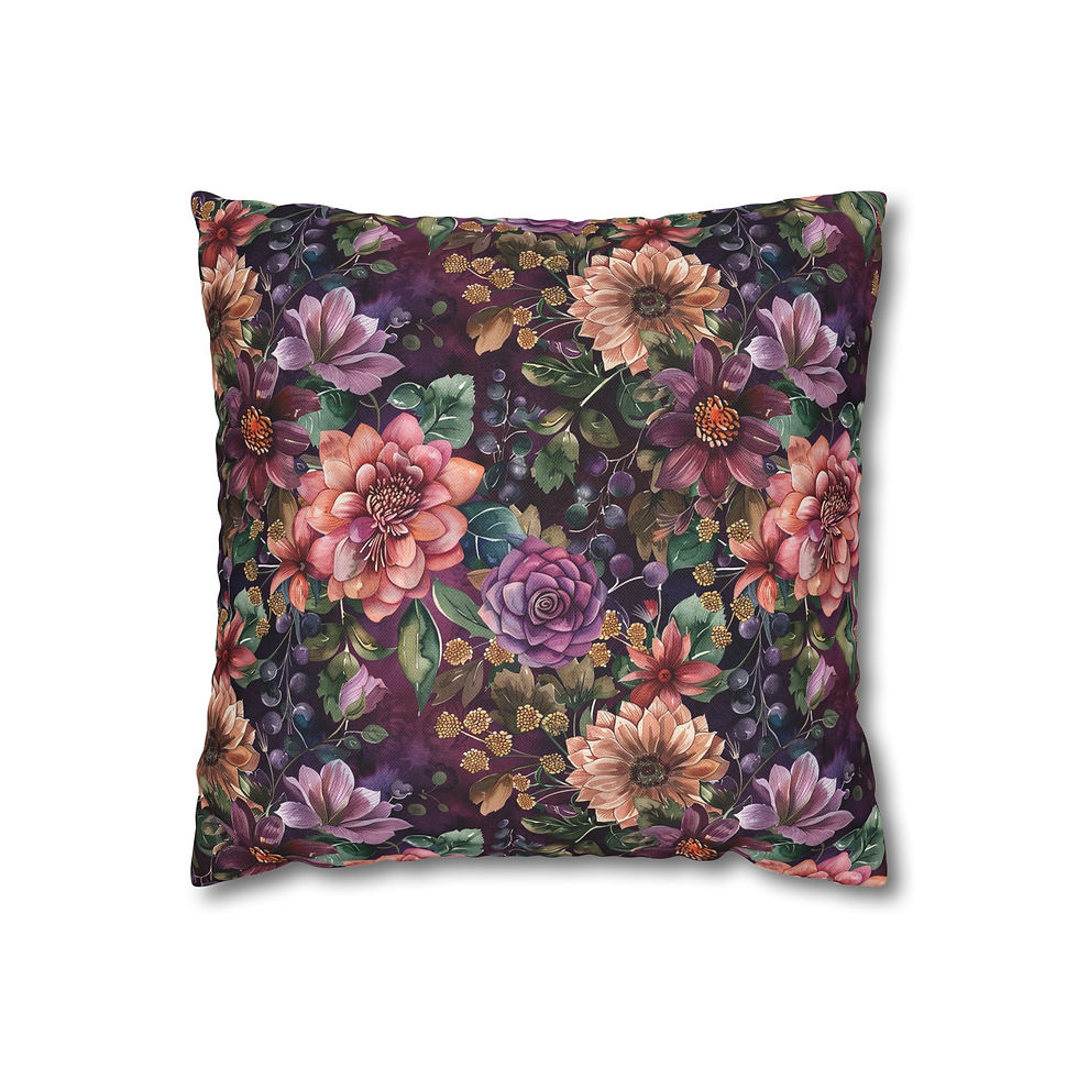 Thumbnail: Floral Velvet Night Square Pillowcase – Dark Botanical Throw Pillow Cover