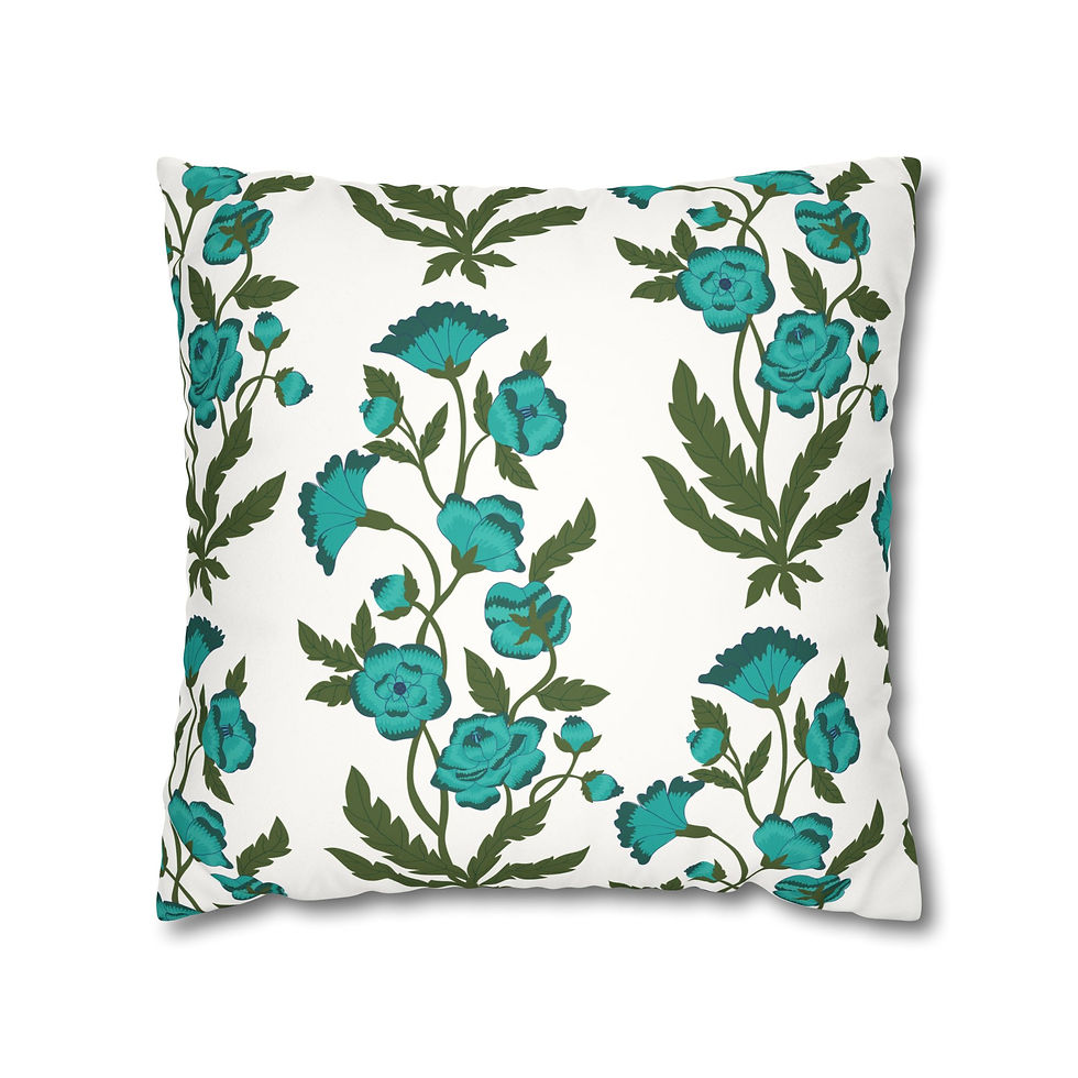 Thumbnail: Teal Floral Faux Suede Pillowcase — Square Decorative Throw Pillow Cover