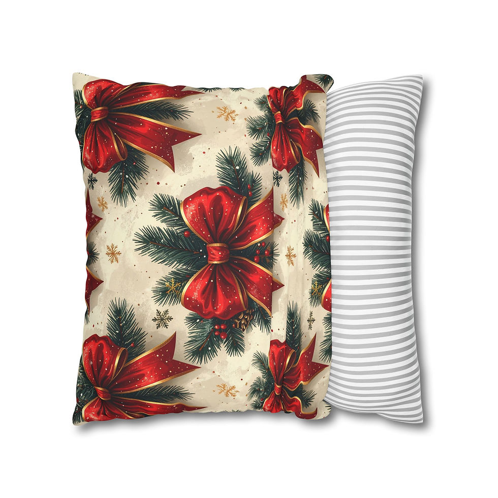 Thumbnail: Christmas Red Bow Wreath Square Pillowcase – Festive Holiday Throw Pillow Cover