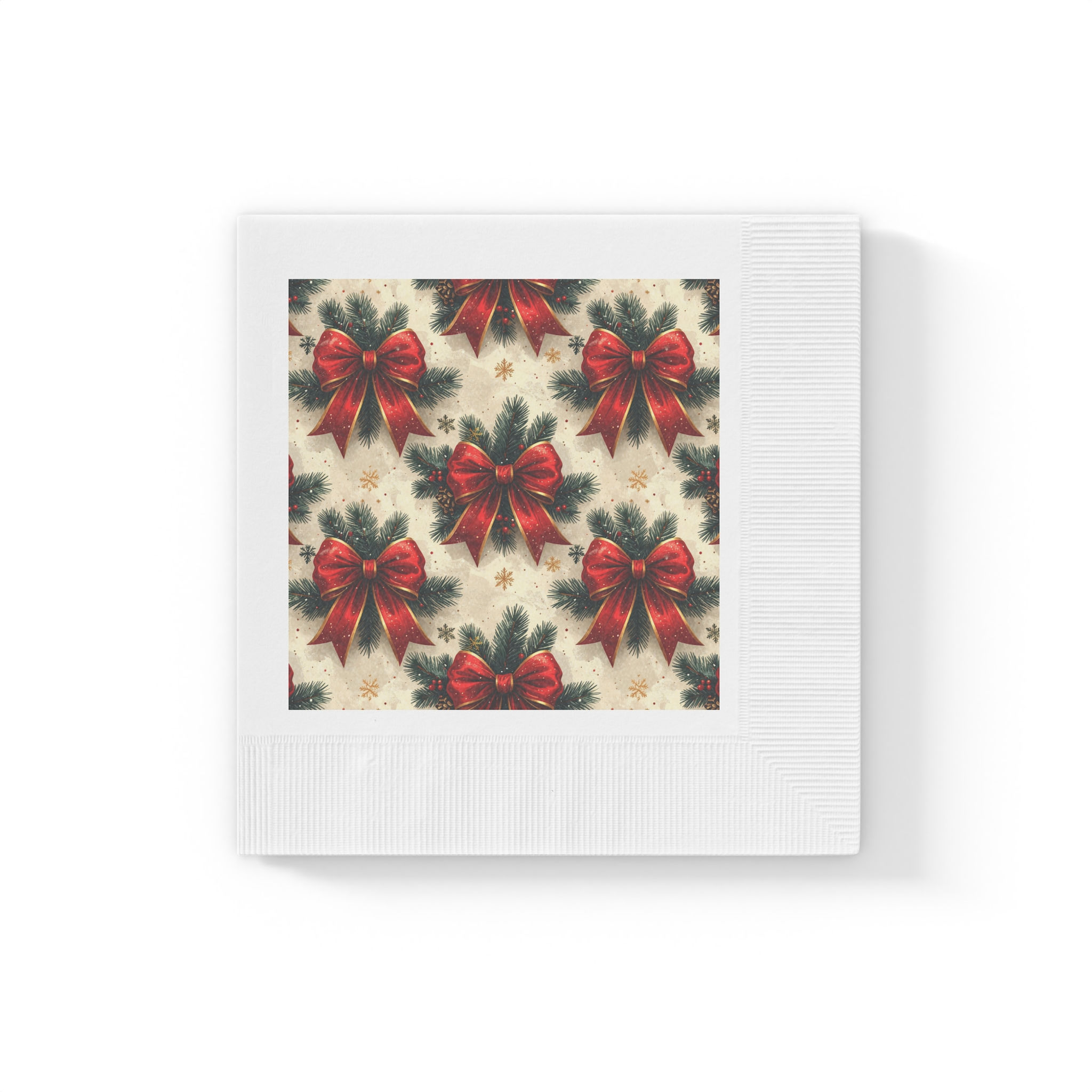 Christmas Themed Coined Napkins with Red Bows