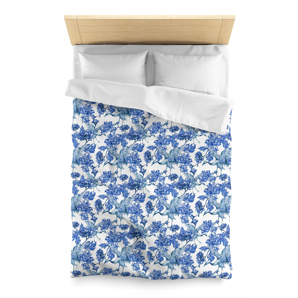 Thumbnail: Blue Floral and Crane Duvet Cover – Watercolor Iris Pattern Microfiber Bedding
