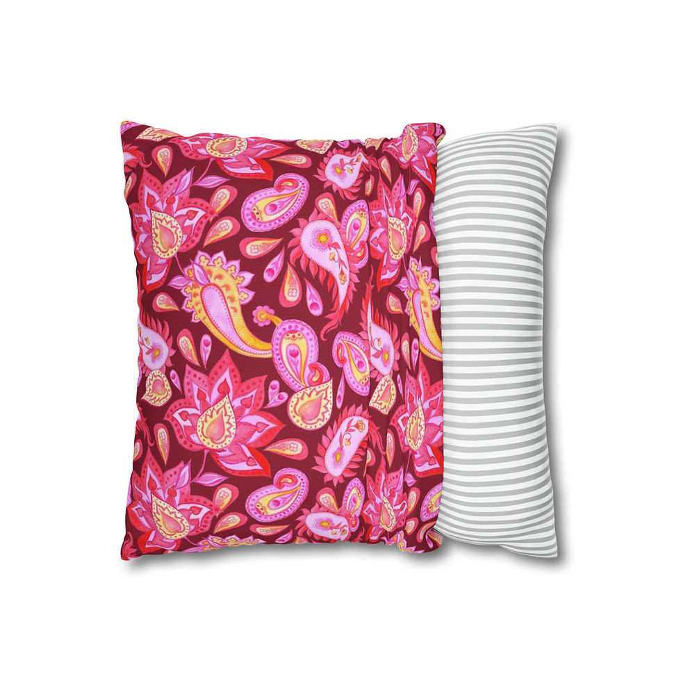 Thumbnail: Red/Pink Paisley Spun Polyester Square Pillow Case