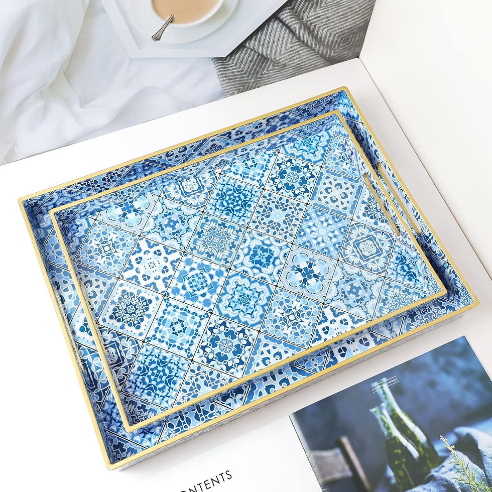 Thumbnail:  Boho Decorative Plastic Serving Trays with Handles for Living Room, Coffee Tab