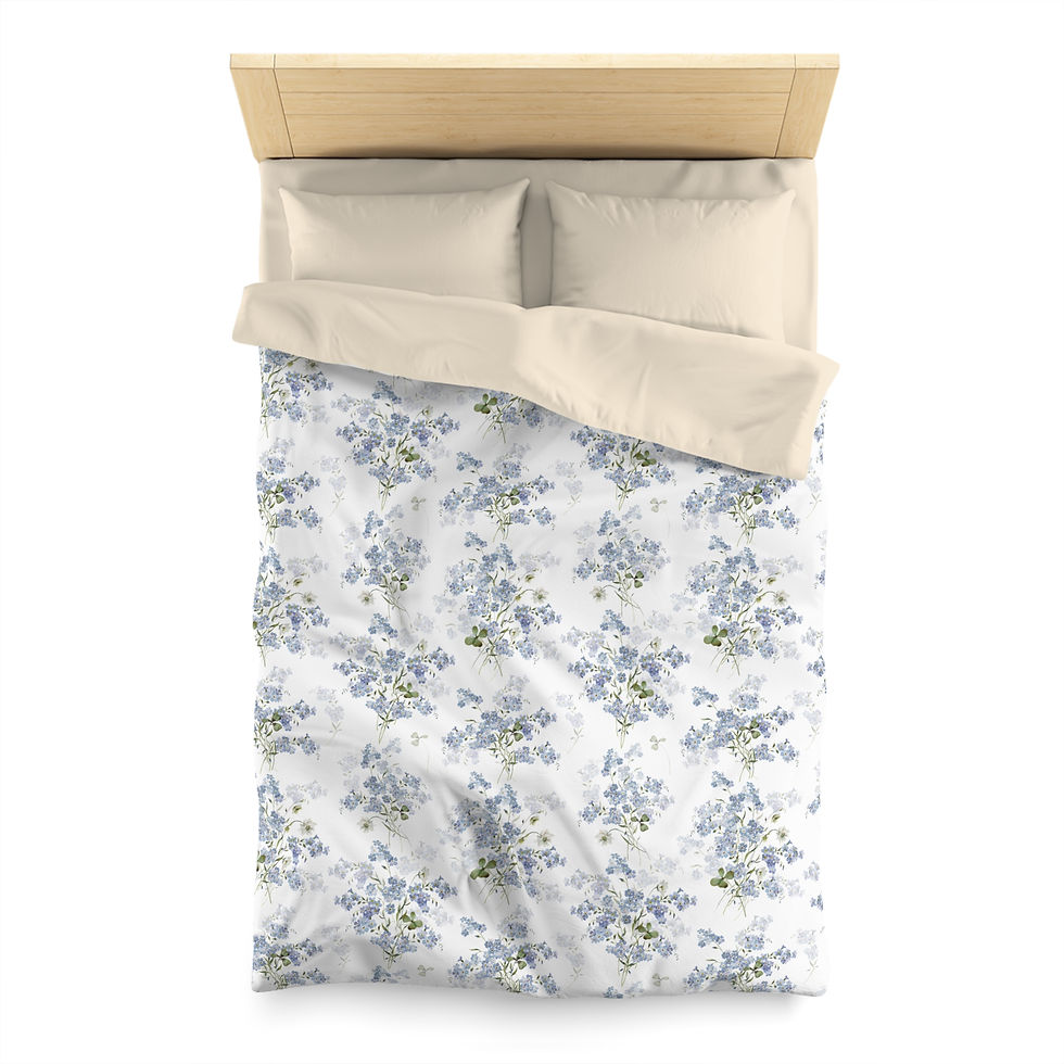 Thumbnail: Blue Floral Microfiber Duvet Cover — Delicate Bouquet Pattern 