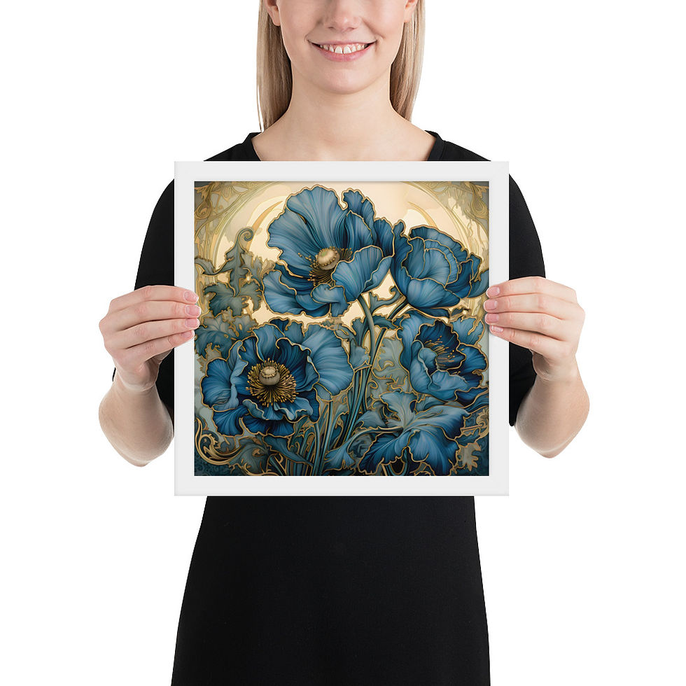 Thumbnail: Blue Art Nouveau Blue Poppies Framed poster