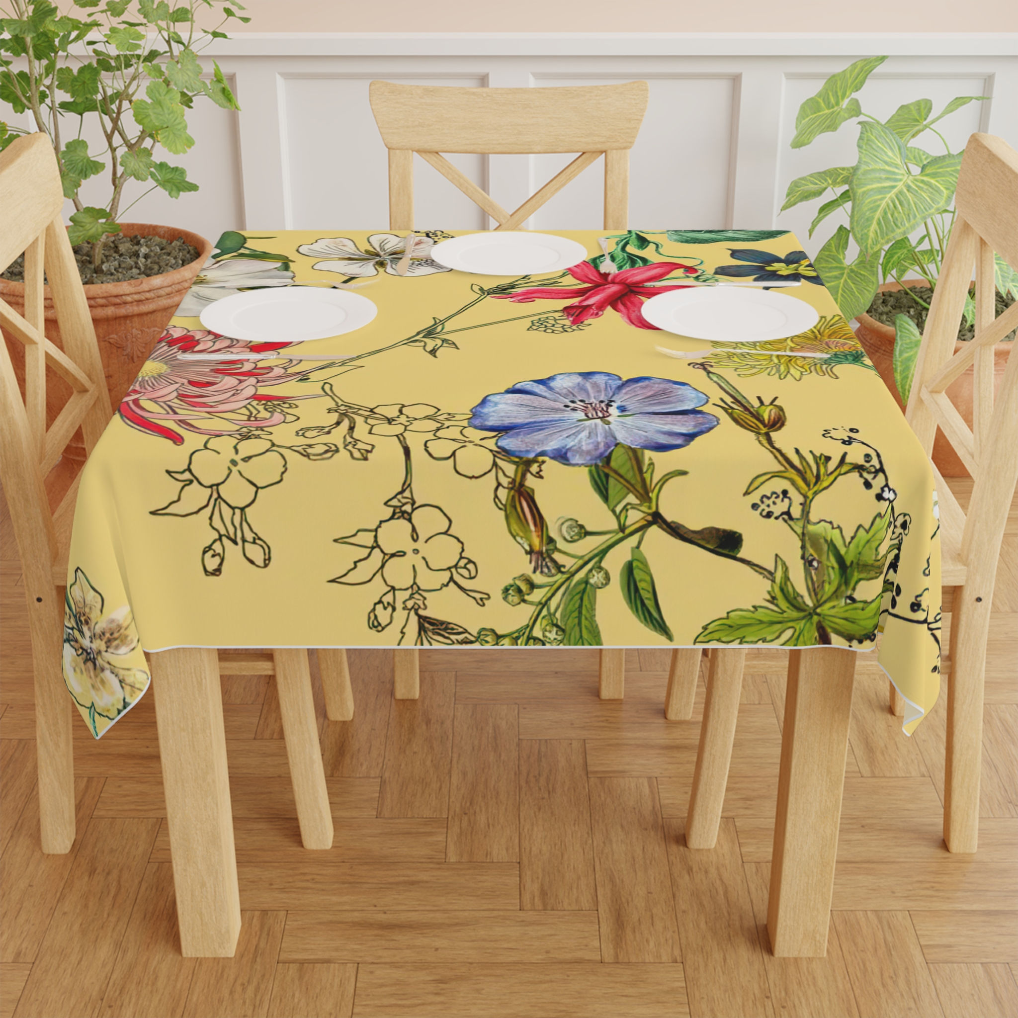 Floral Meadow Yellow Tablecloth — Vintage Botanical