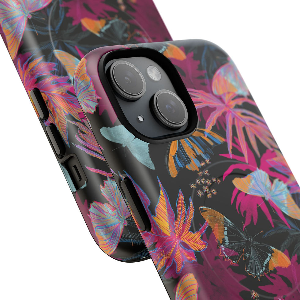 Thumbnail: Magnetic Tough Phone Case — Neon Tropical Butterflies on Black