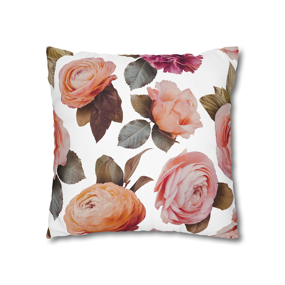 Thumbnail: Floral Rose Square Pillowcase — Vintage Peach & Blush Roses