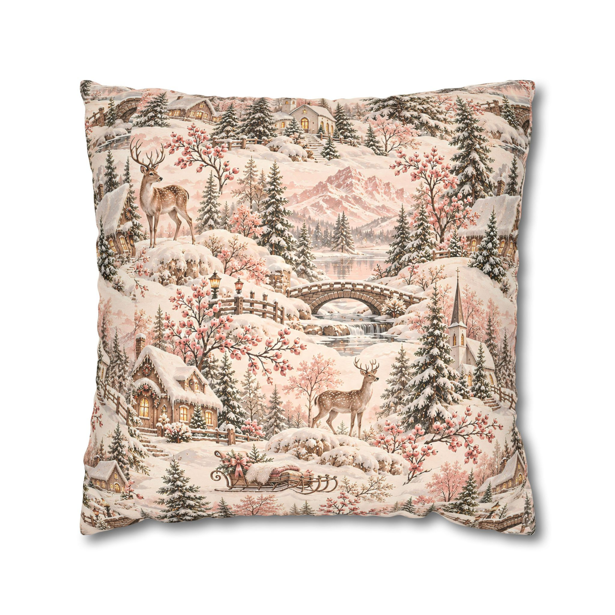 Winter Woodland Blush Pillowcase — Faux Suede Square Decorative Throw