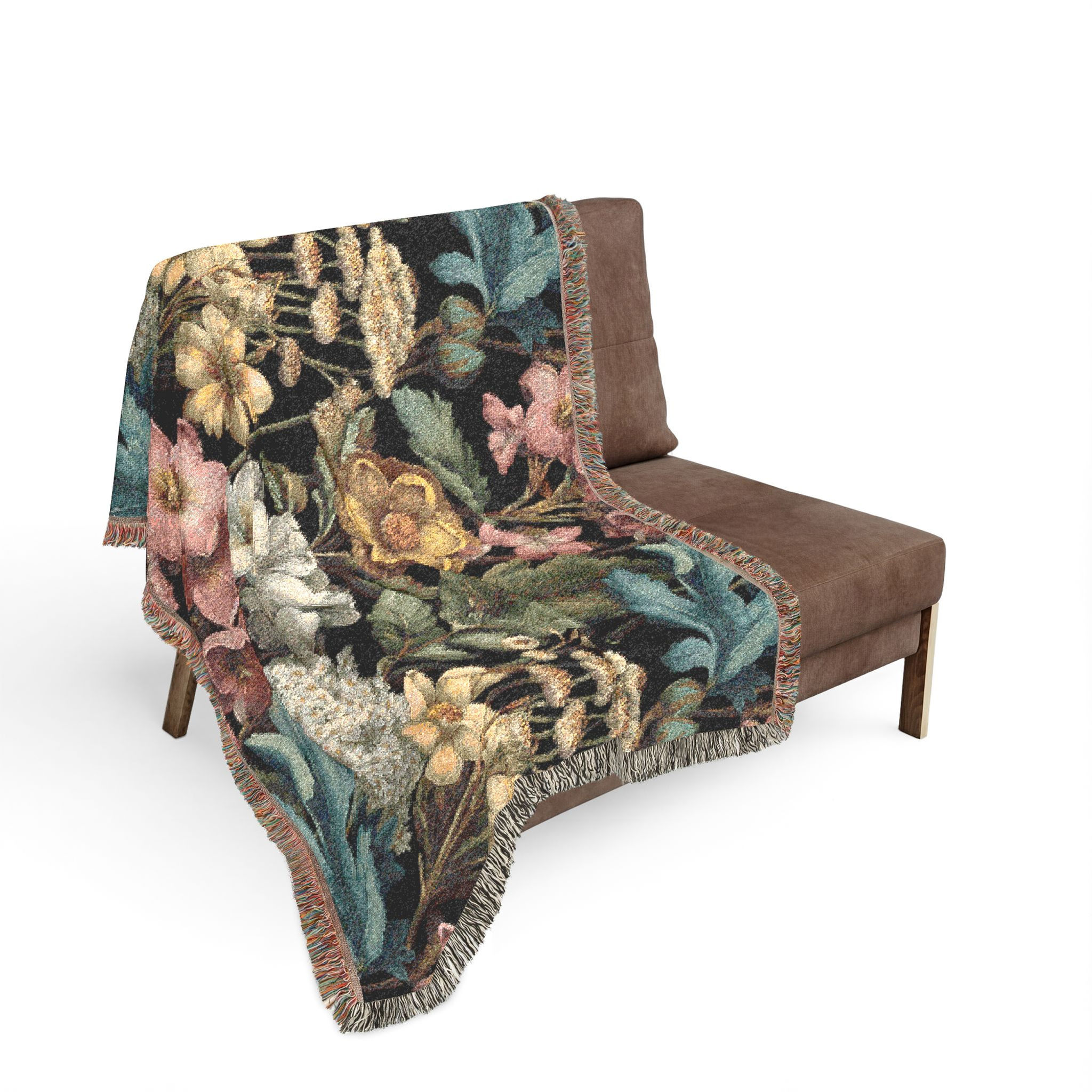Delicious Garden Floral Tapestry Woven Blanket — Vintage Throw with Fringe
