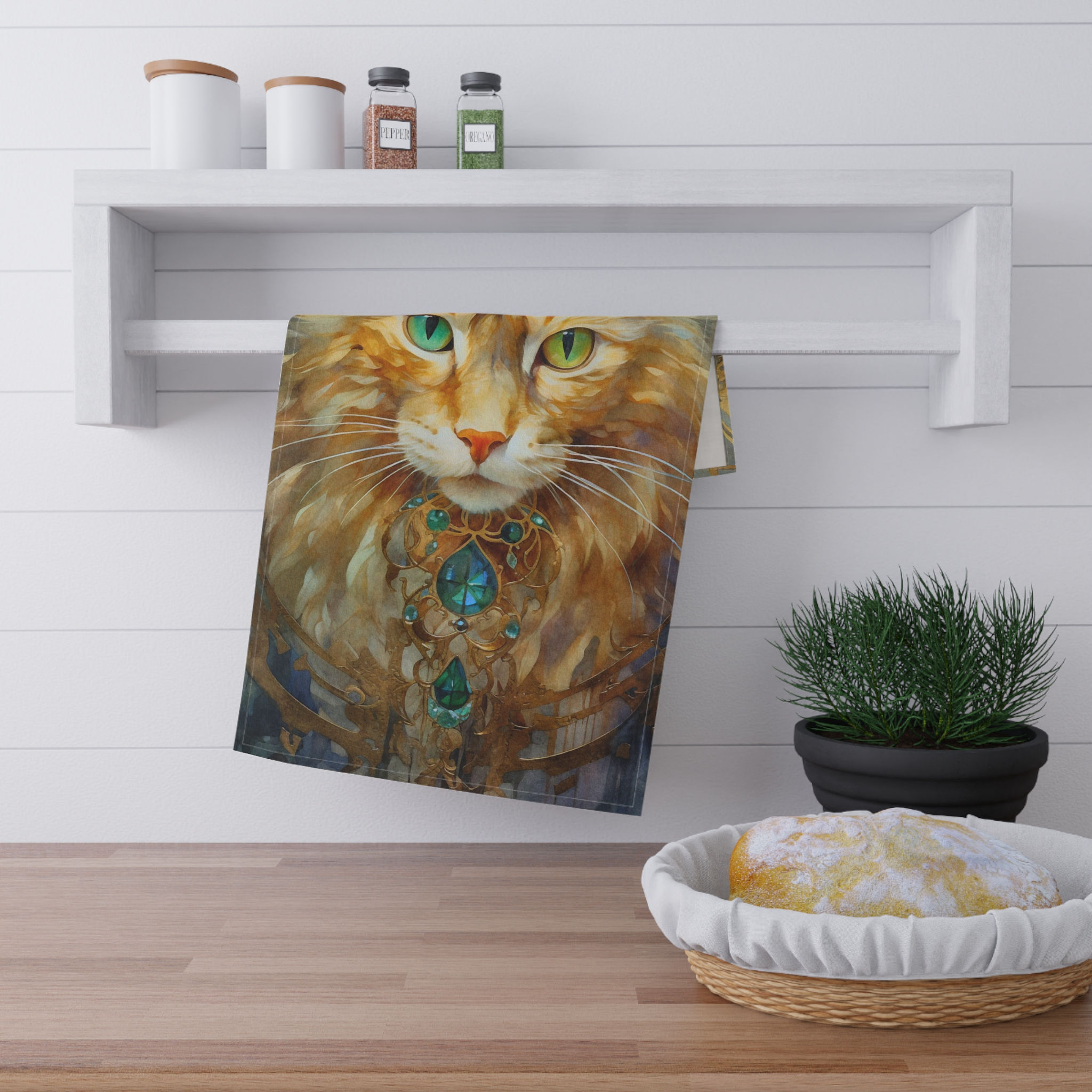 Majestic Cats in Crystals Art Tea Towels, Perfect for Cat Lovers