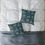 Thumbnail: Golden Reindeer and Stars (Aqua Emerald Green) Spun Polyester Pillow