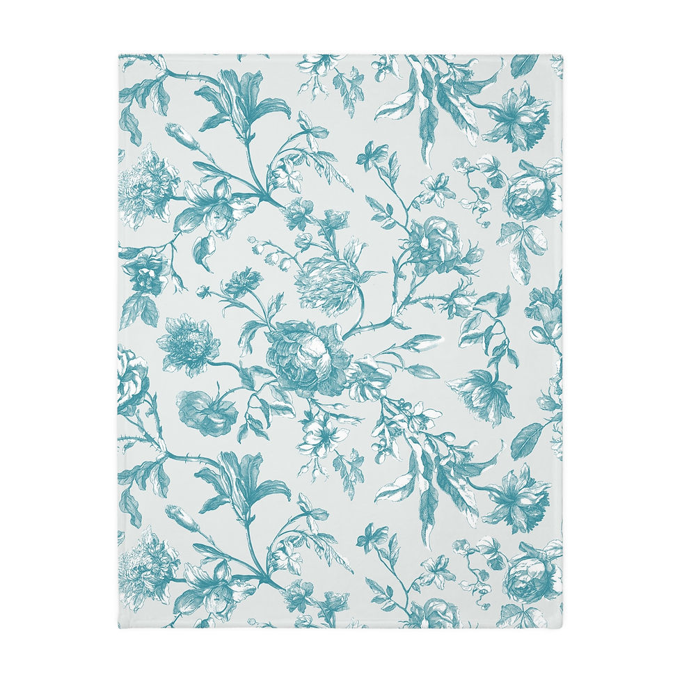 Thumbnail: Floral Velveteen Throw Blanket — Teal Botanical Microfiber