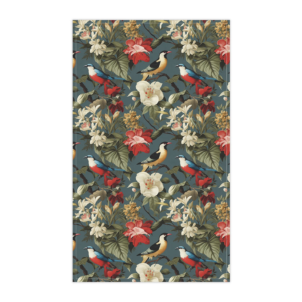 Thumbnail: Botanical Bird Kitchen Tea Towel — Floral Tropical Print Cotton-Blend Towel