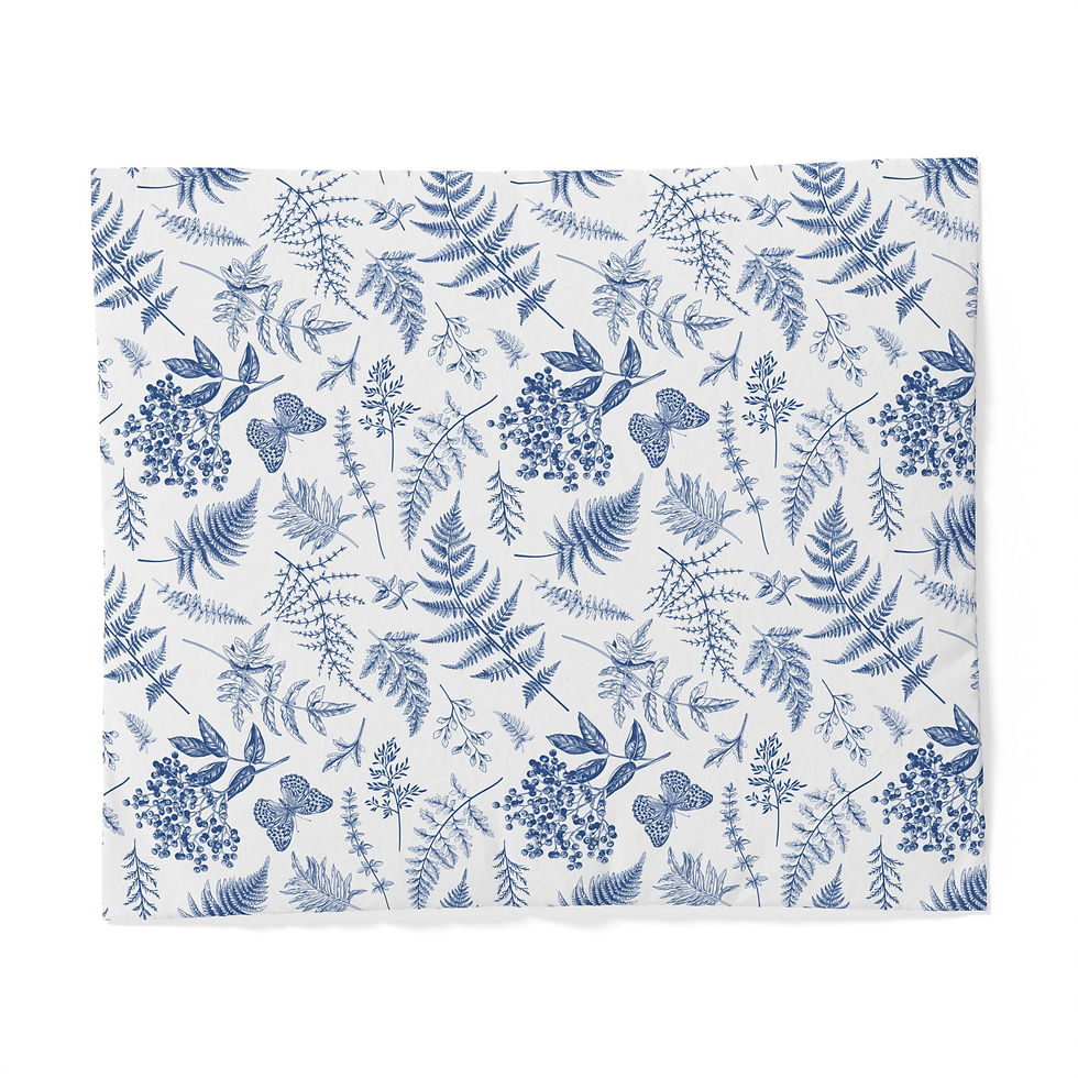 Thumbnail: Blue Fern & Butterfly Cotton Duvet Cover — Botanical Floral Bedding