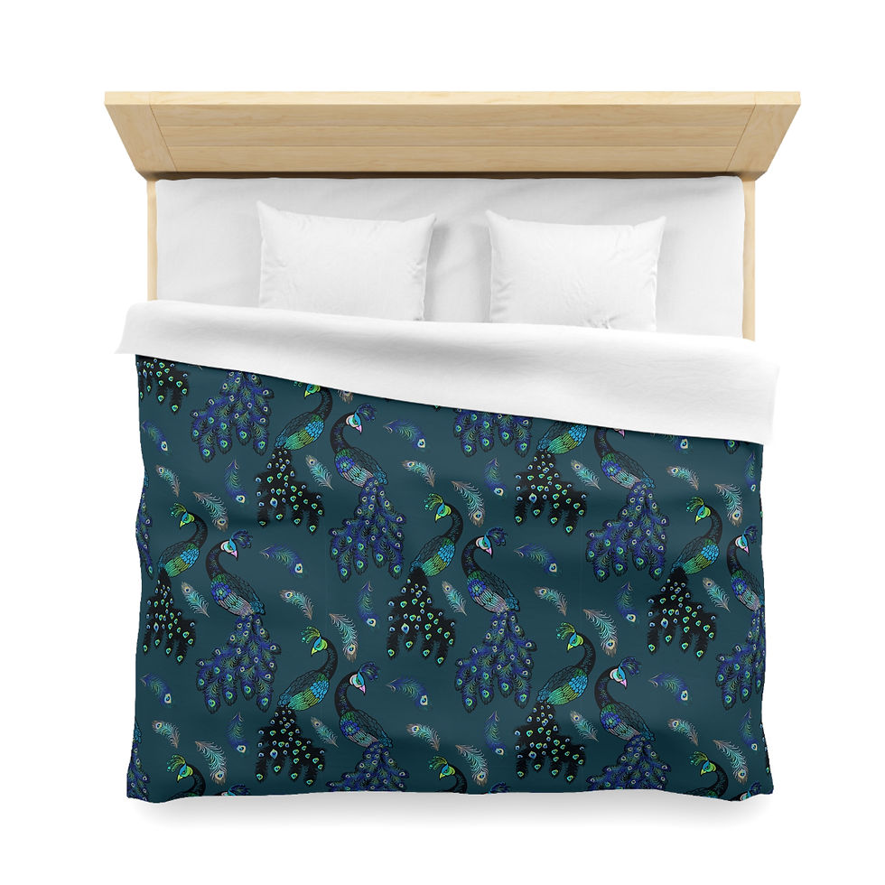 Thumbnail: Elegant Peacock Print Microfiber Duvet Cover for Cozy Bedrooms