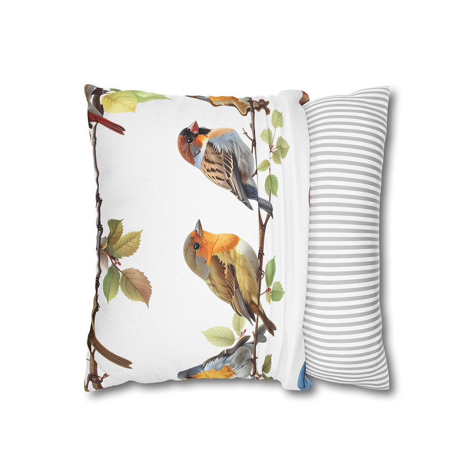 Thumbnail: Birds on Branches Decorative Pillowcase — Vintage Songbird Throw Pillow Cover