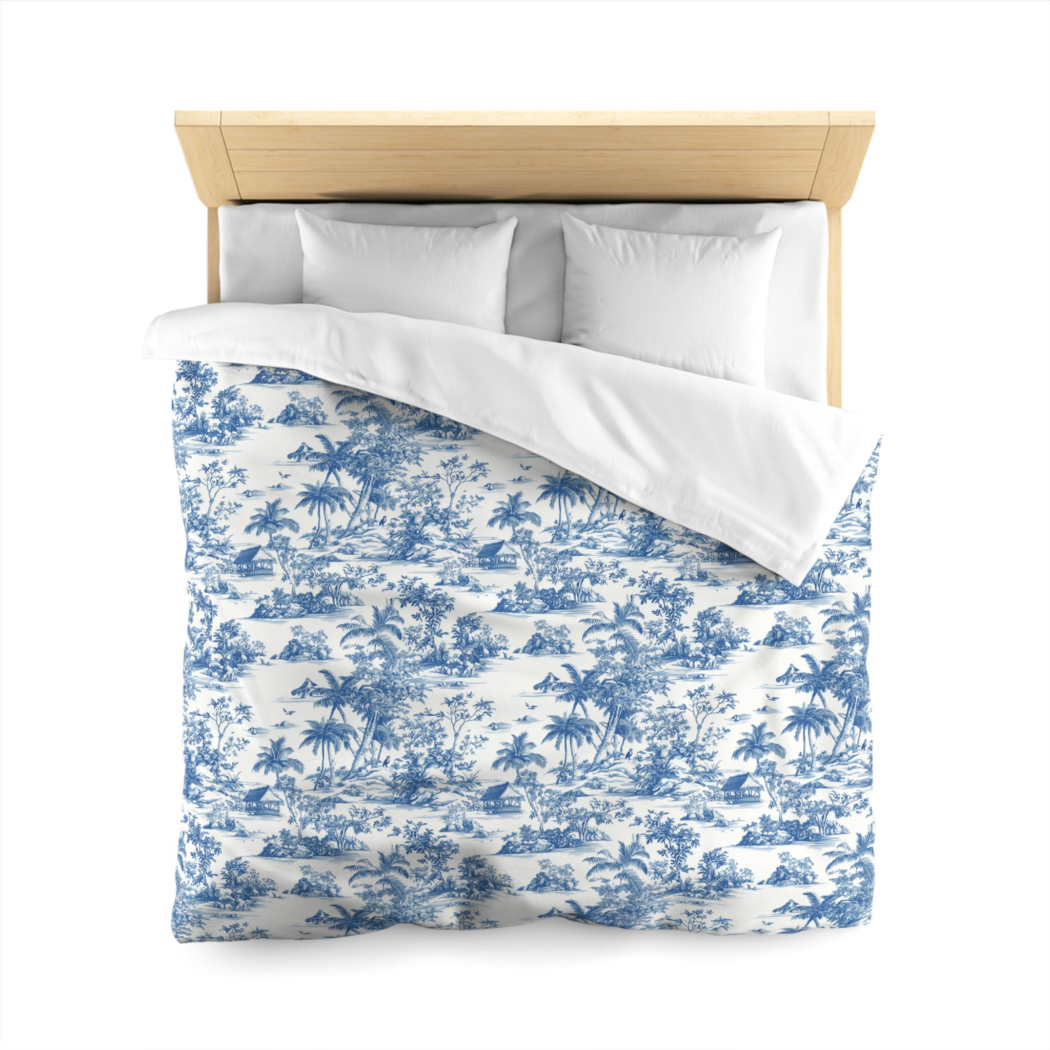 Tropical Vibe Microfiber Duvet Cover - Blue Floral Design