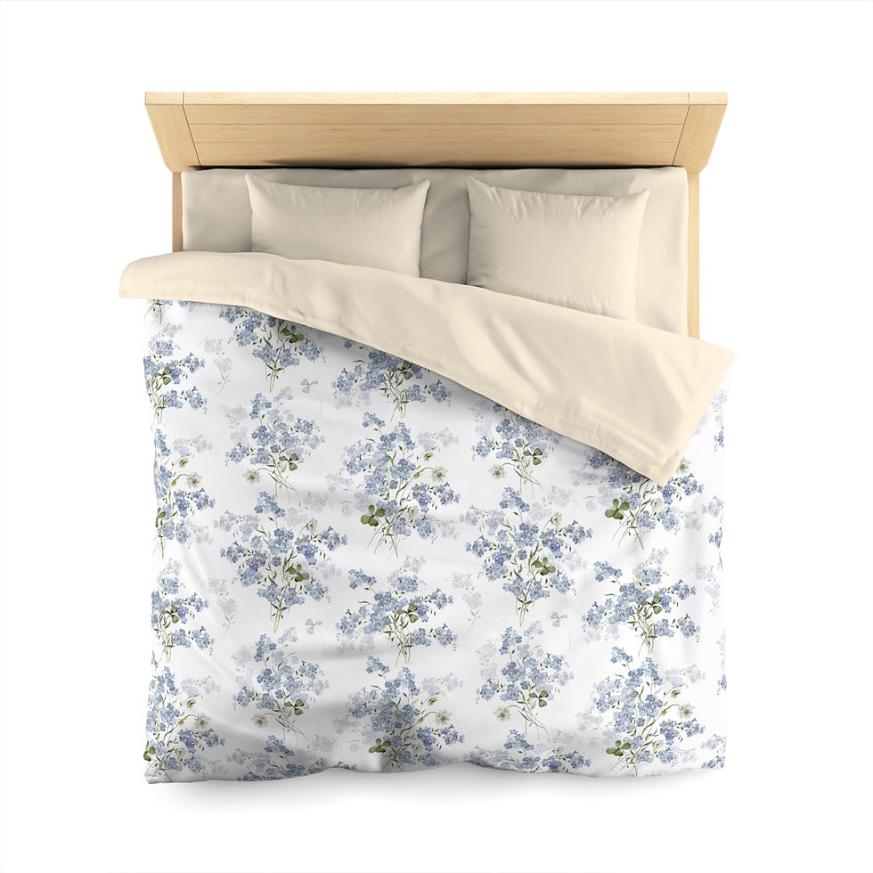 Thumbnail: Blue Floral Microfiber Duvet Cover — Delicate Bouquet Pattern 