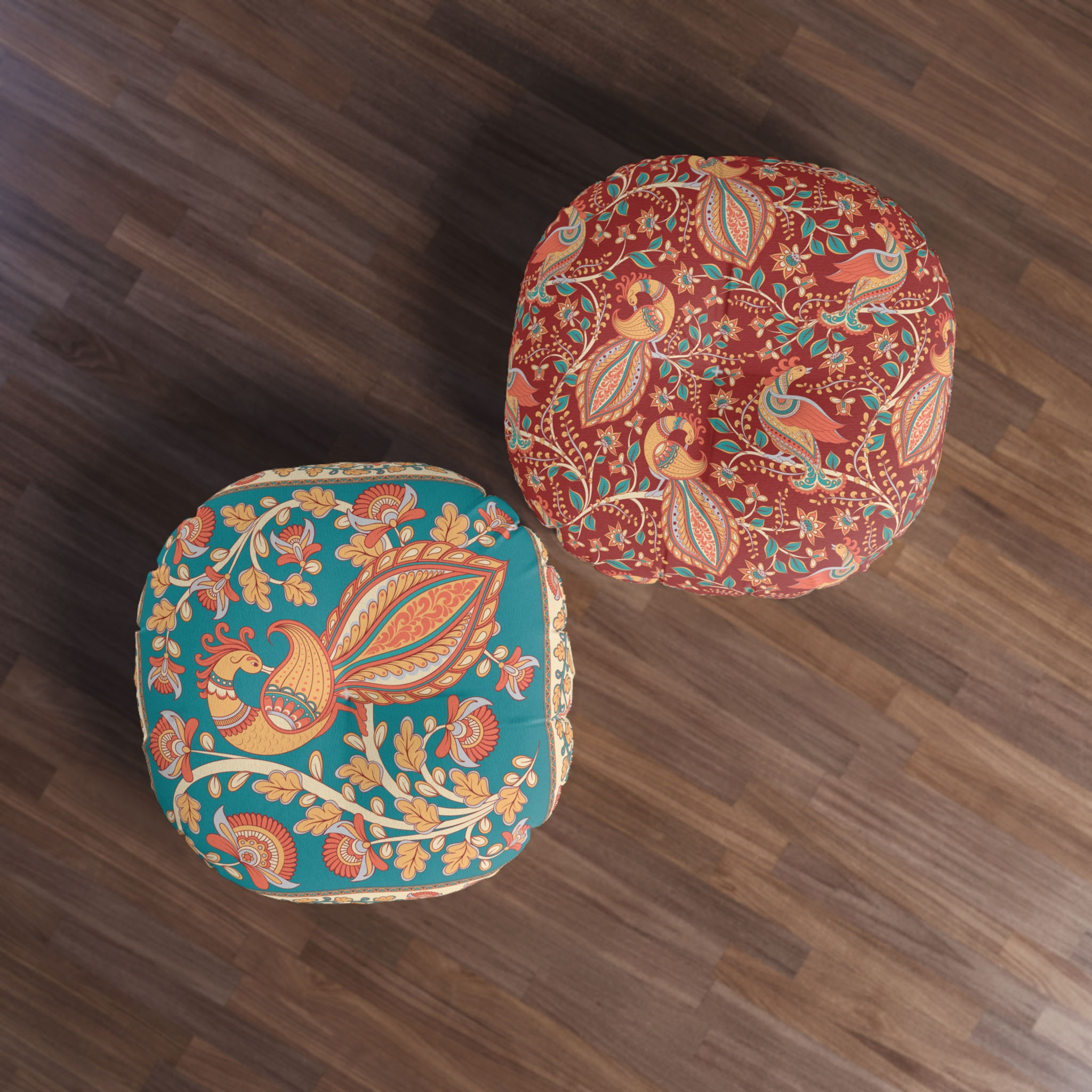Bohemian Round Tufted Floor Pillow - Floral Pattern for Cozy Living Spaces