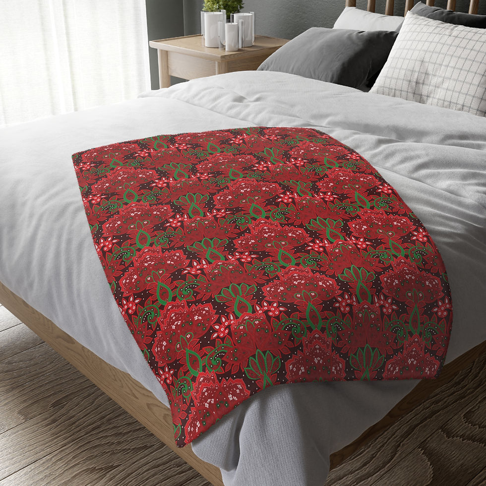 Thumbnail: Holiday Velvet Throw Blanket — Reversible Red Floral Pattern