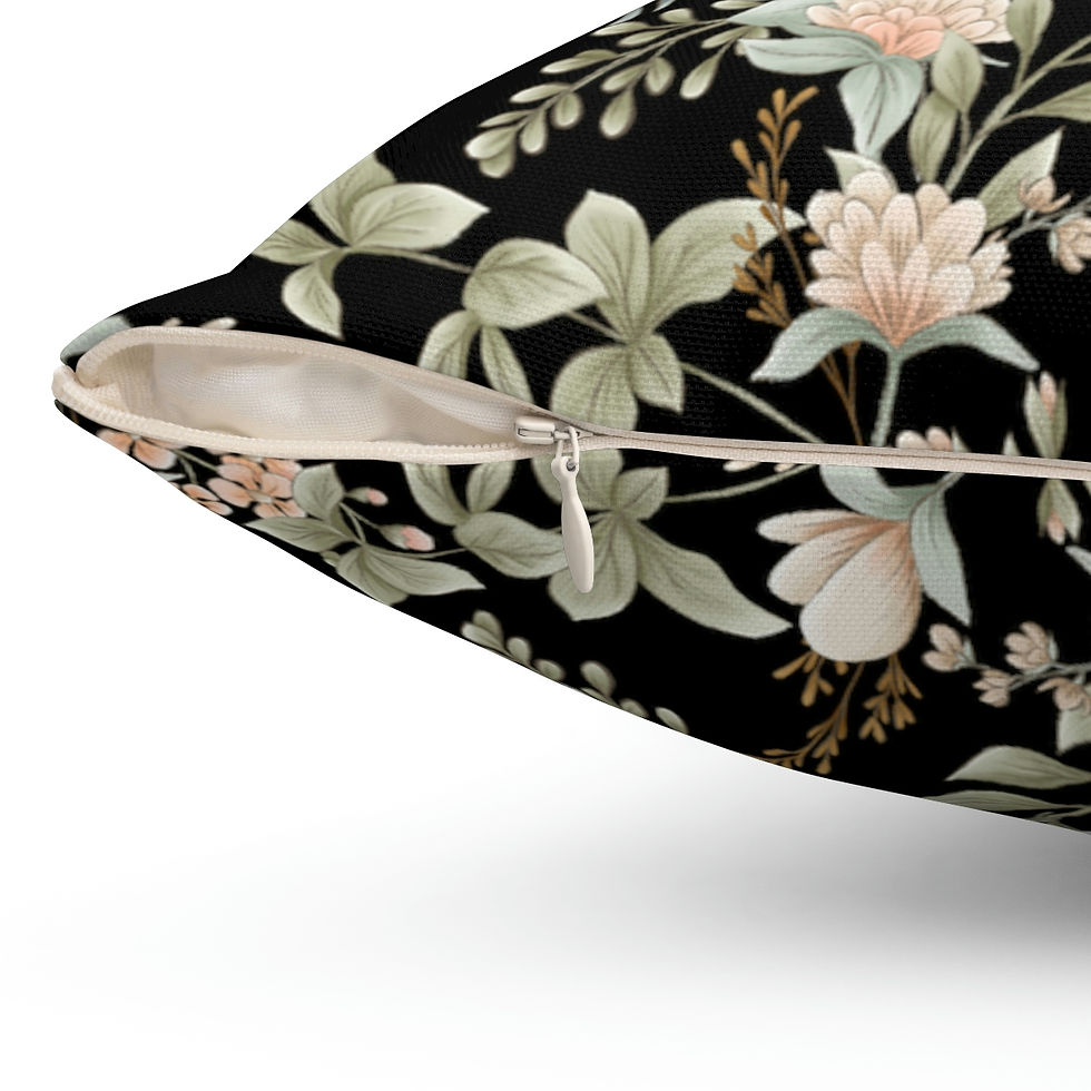 Thumbnail: Delicate Floral (BLK) Spun Polyester Square Pillow
