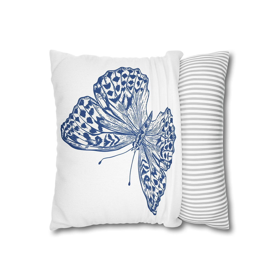 Thumbnail: Botanical Blue Fern Pillowcase — Decorative Square Throw Pillow Cover