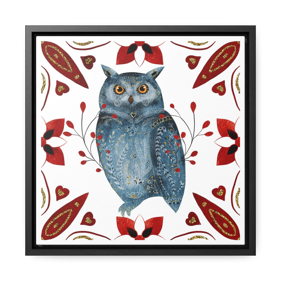 Thumbnail: Swedish Christmas Tile -Owl /White Gallery Canvas Wraps, Square Frame