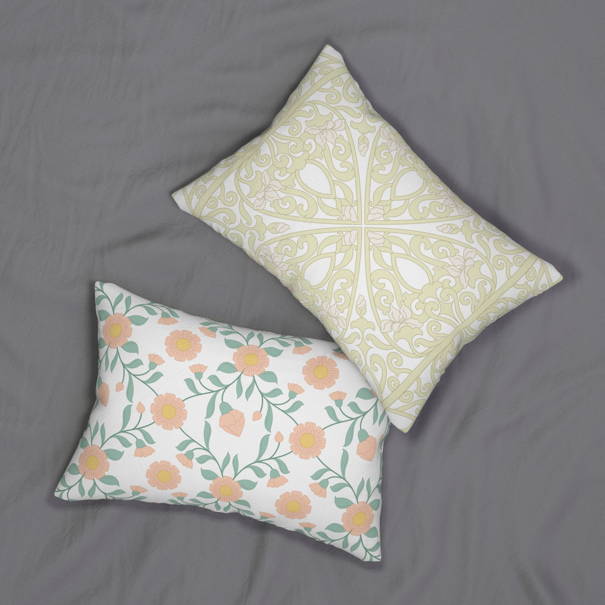 Leafy Chic Art Nouveau Lumbar Pillow
