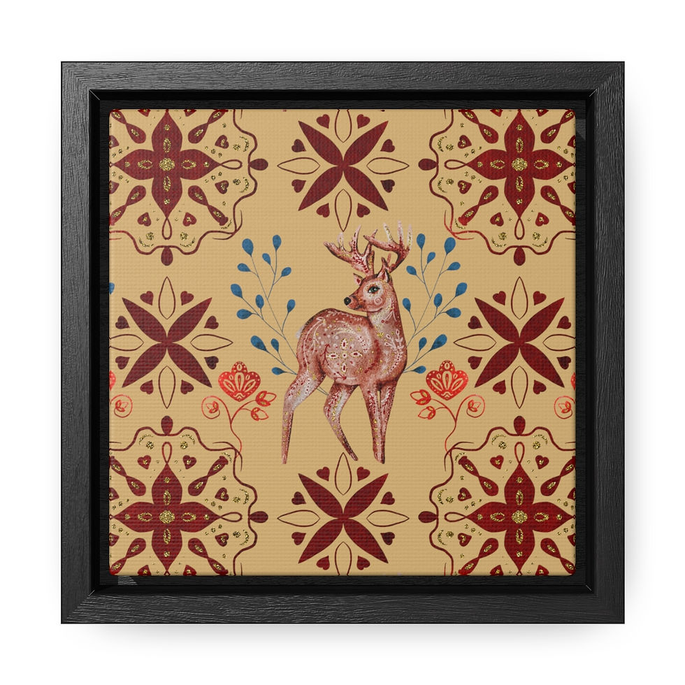 Thumbnail: Swedish Christmas Tile -Fawn/Gold Gallery Canvas Wraps, Square Frame