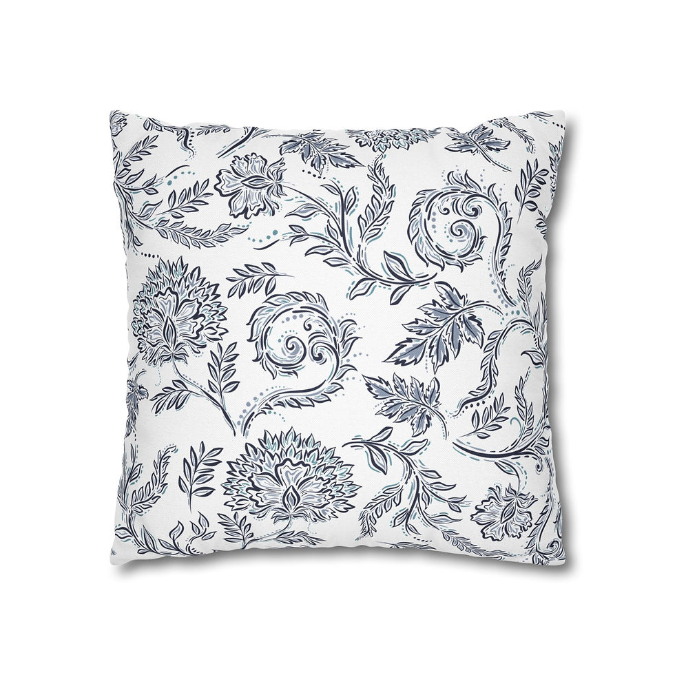 Thumbnail: Blue Floral Throw Pillow Cover — Vintage Vine Pattern Square Pillowcase