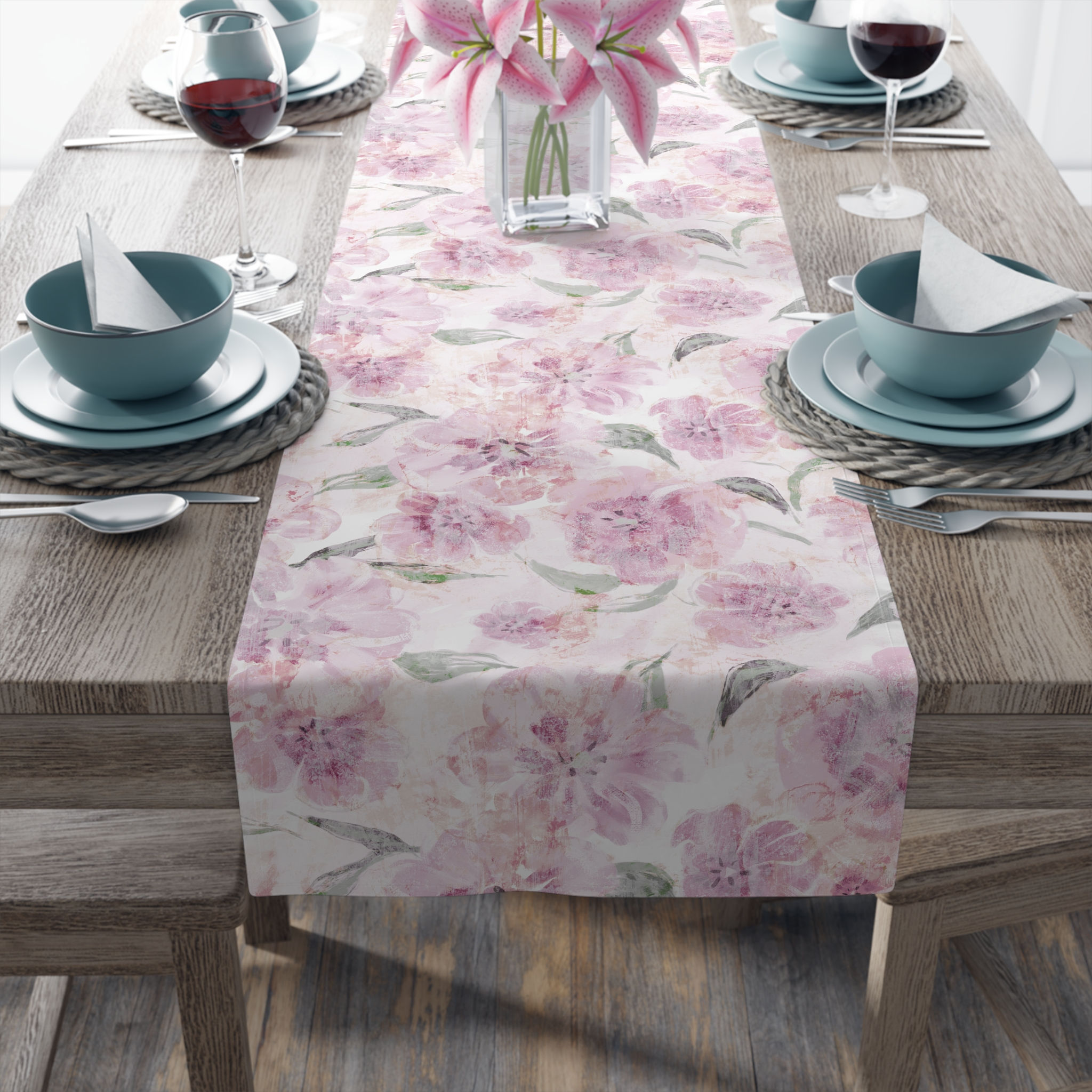 Amala Pink Peonies Table Runner