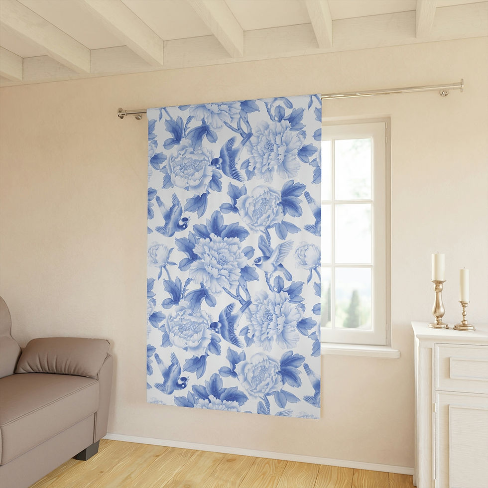 Thumbnail: Blue Peonies Window Curtains (1 Piece)