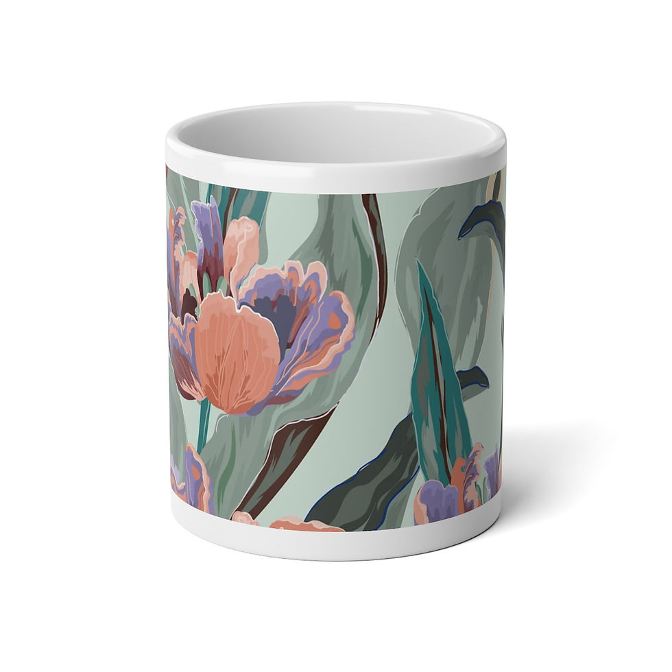 Thumbnail: Pink Floral on Teal Jumbo Mug, 20oz