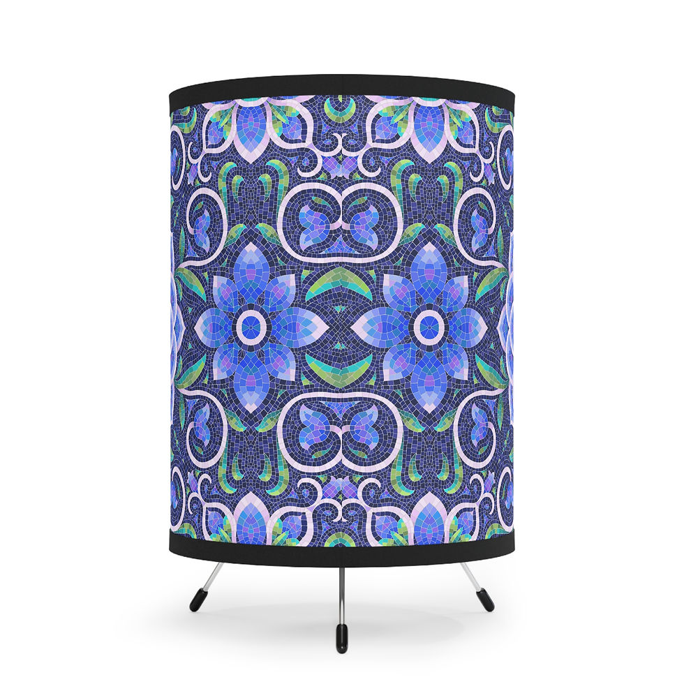 Thumbnail: Tile Blue/Violet Tripod Lamp with High-Res Floral Shade 