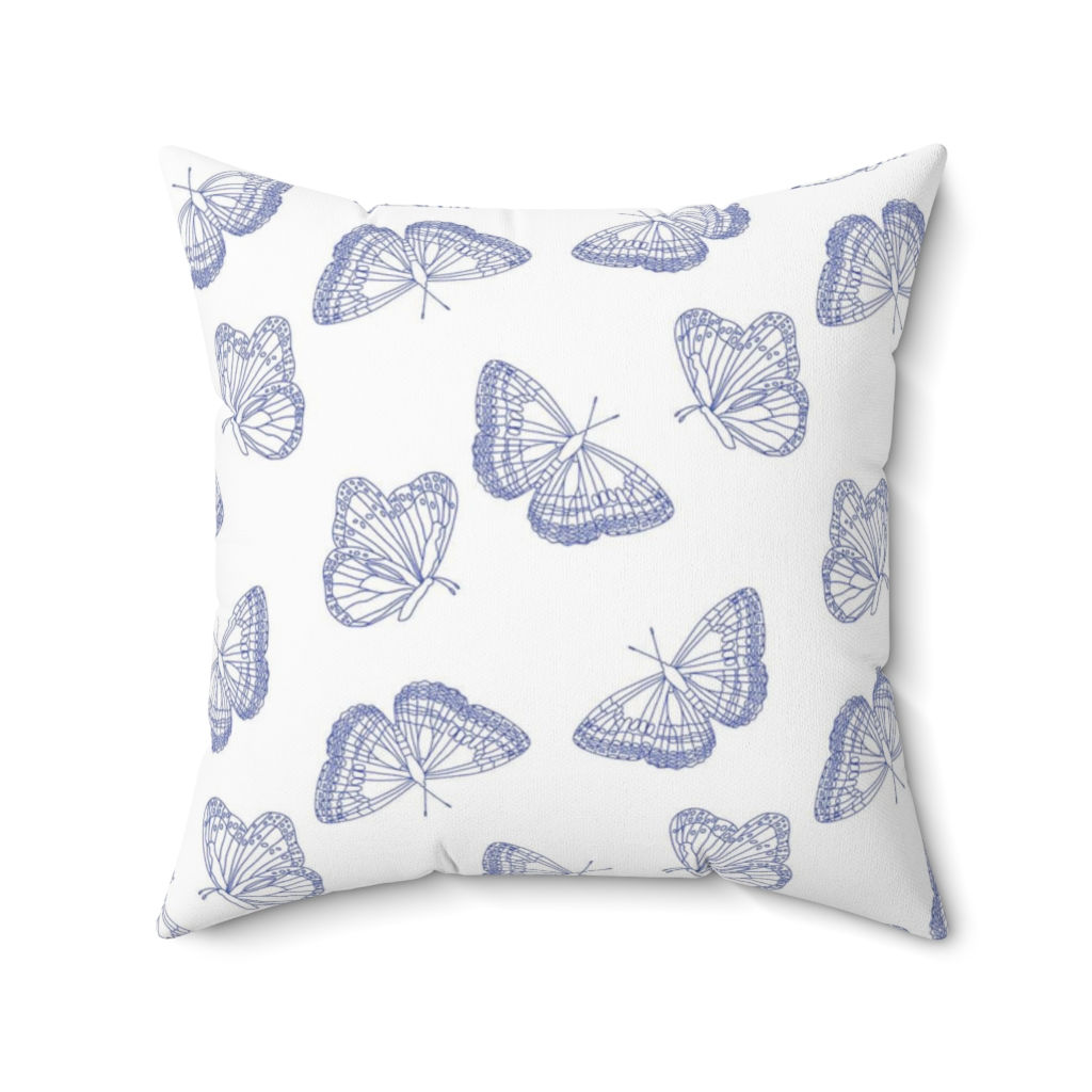 Chinoiserie Blue Spun Polyester Square Pillow