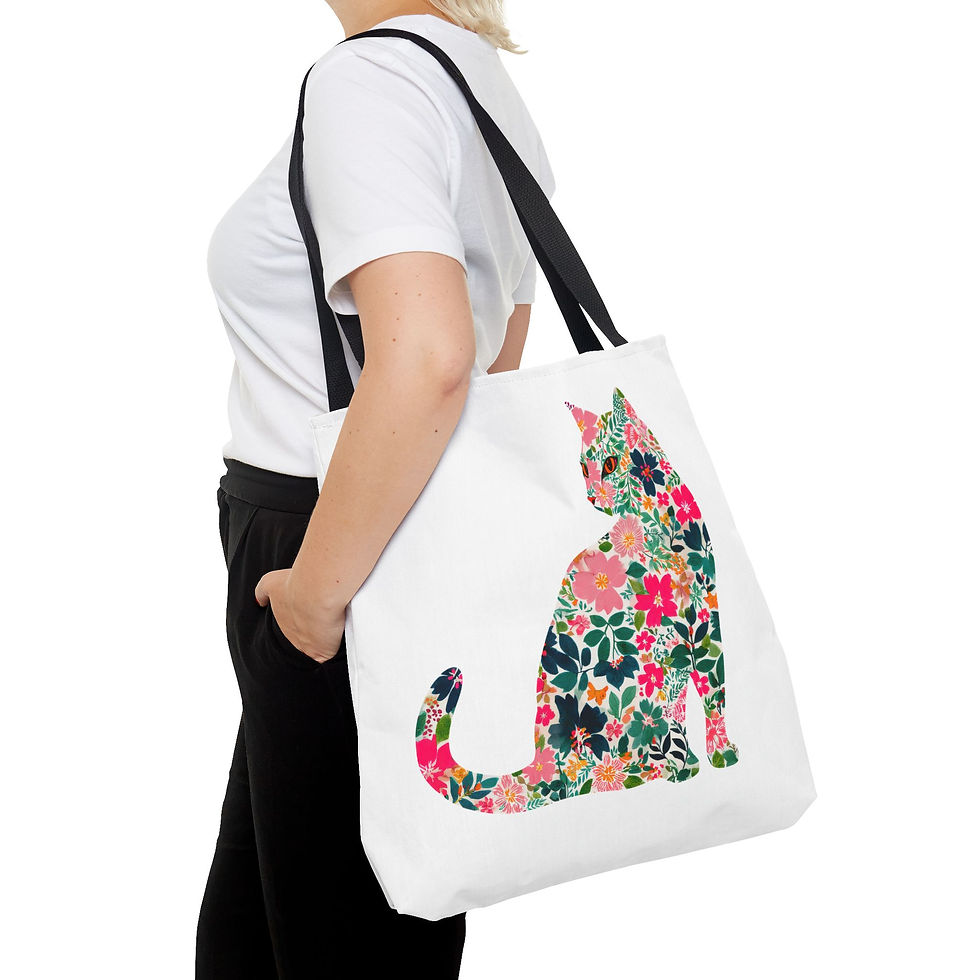 Thumbnail: Floral Cat Tote Bag — Floral Pattern Kitty Tote