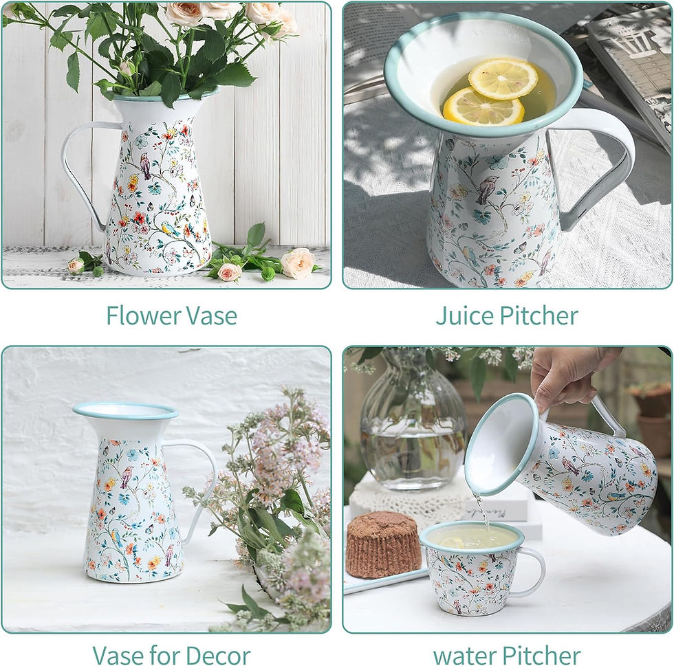 Thumbnail: Farmhouse Pitcher Vase Cute Flower Decorative Vase for Flower Enamelware Water 