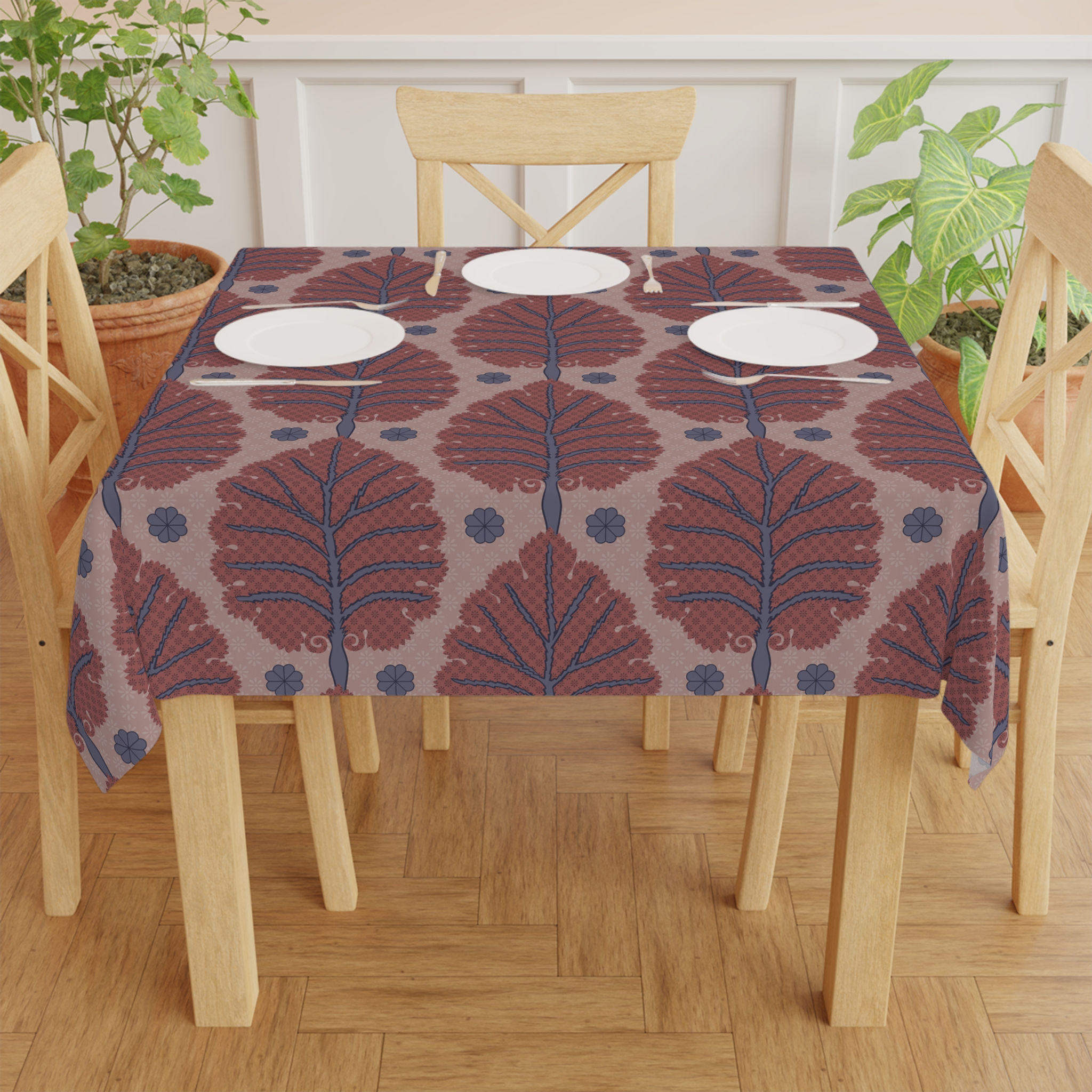 Bohemian Leaf Print Tablecloth, Stylish Dining Decor