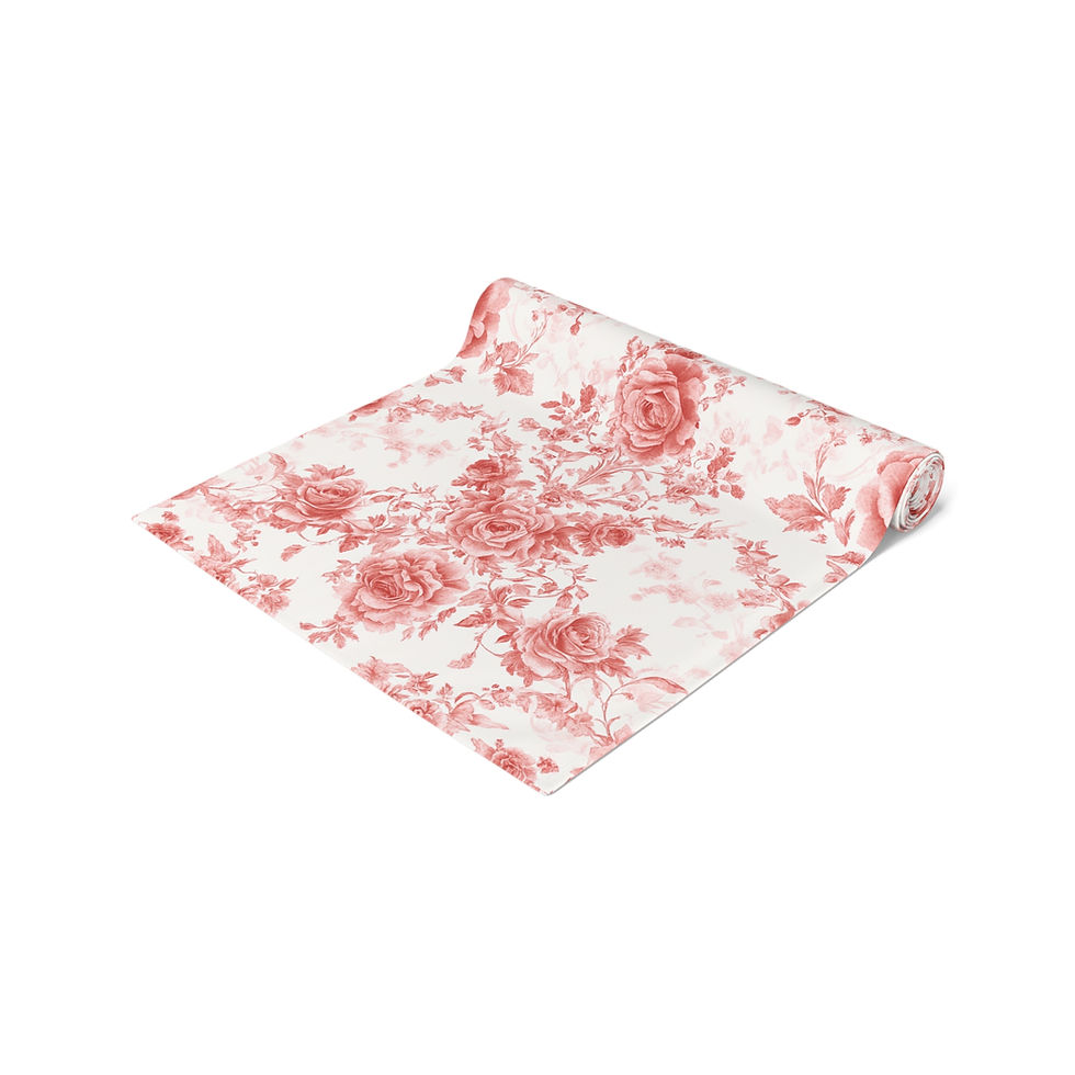 Thumbnail: Vintage Rose Floral Table Runner — Blush Damask Cotton-Poly Decor