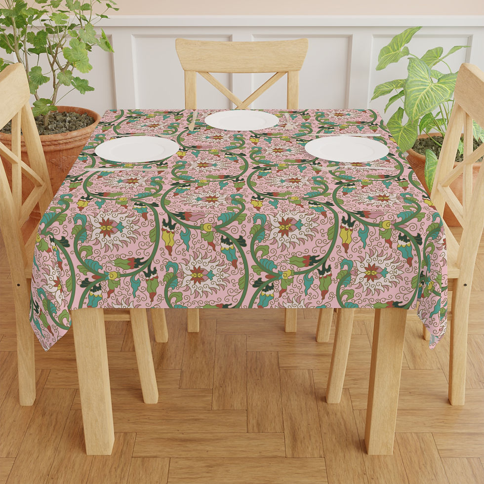 Thumbnail: Floral Pattern Tablecloth (Pink2) - Elegant Dining Decor for Special Occasions