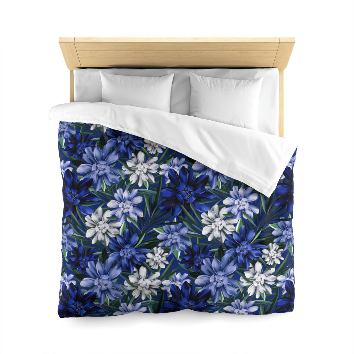 Kiss of Spring Blue (on Dark Blue Background) Microfiber Duvet Cover