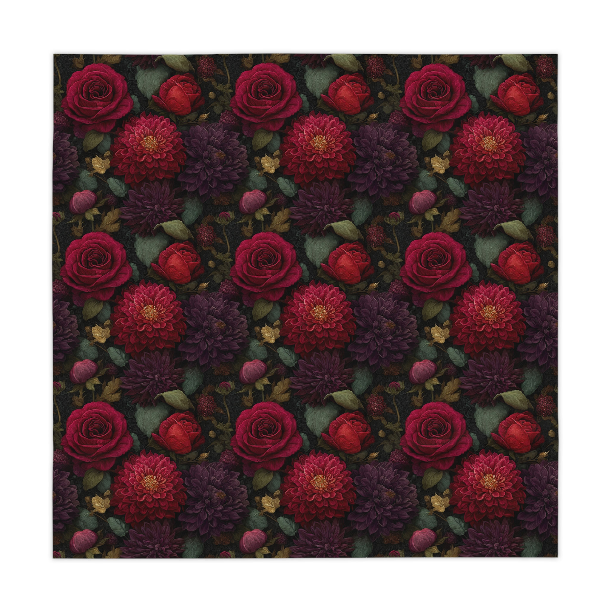 Christmas Bouquet Floral Tablecloth — Red Roses & Chrysanthemums