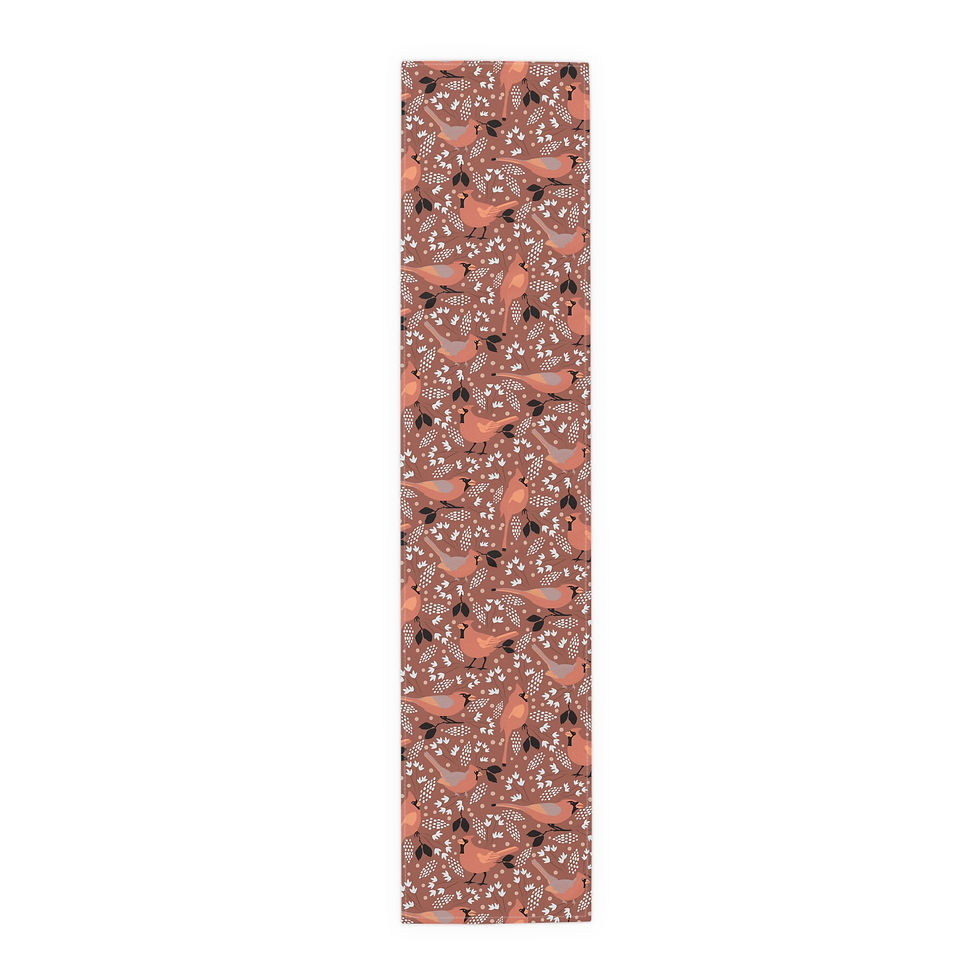 Thumbnail: Bird Pattern Table Runner — Terracotta Floral Cotton-Poly Dining Decor
