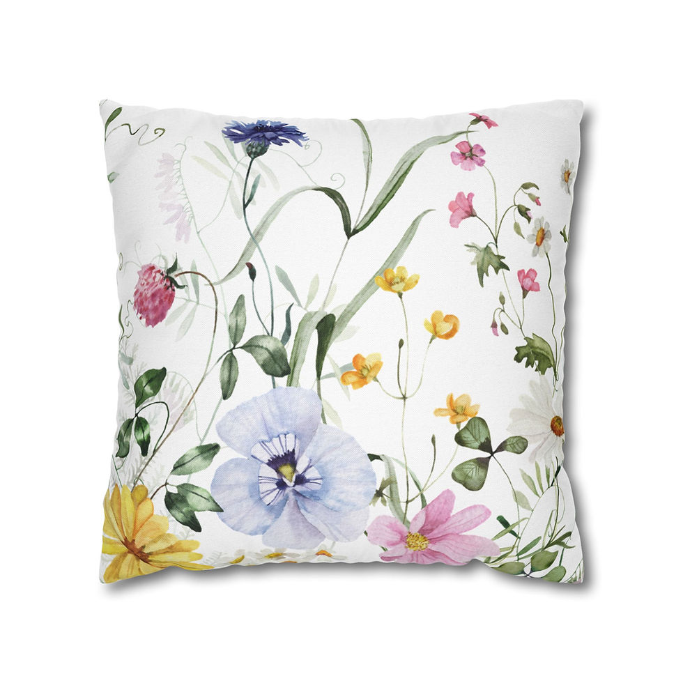 Thumbnail: Floral Watercolor Pillowcase — Botanical Spring Throw Pillow Cover