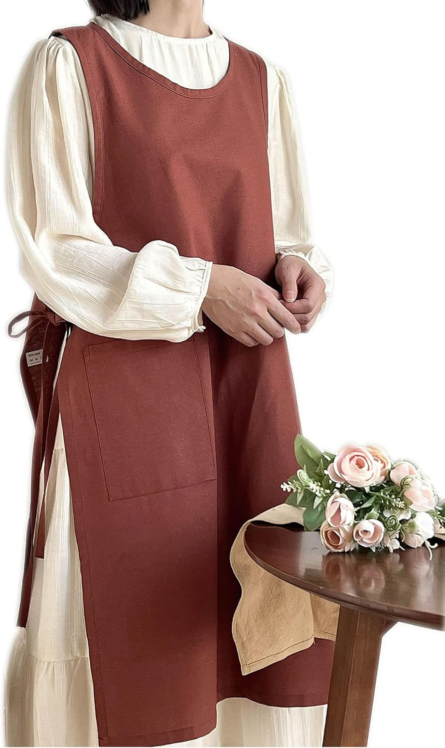 Thumbnail: Trendy Women's Cross Back Cotton Pinafore Apron with Pockets