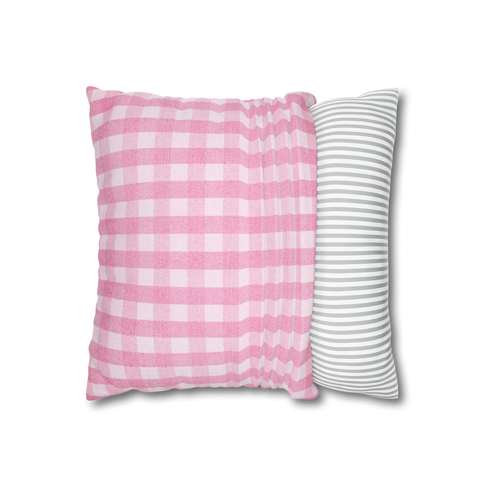 Thumbnail: GINGHAM  PINK Spun Polyester Square Pillow Case
