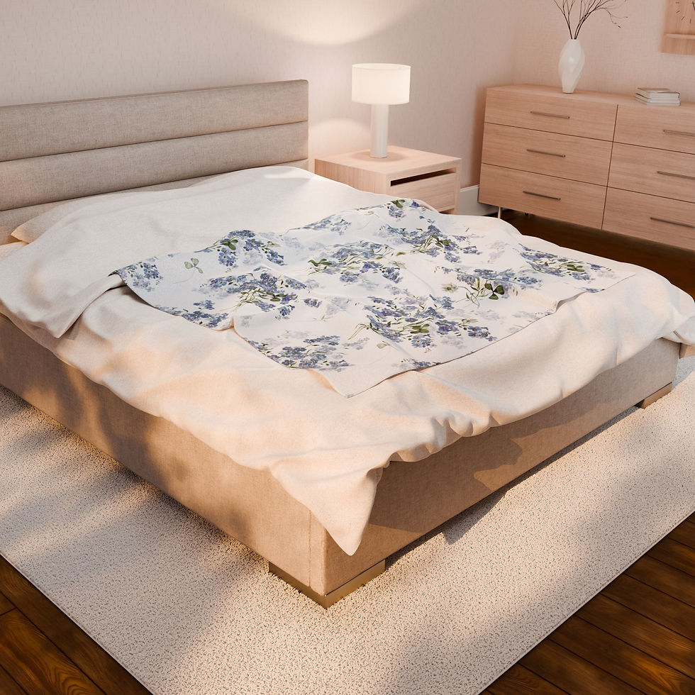 Thumbnail: Floral Velveteen Plush Blanket — Blue Forget-Me-Not Cottage Throw