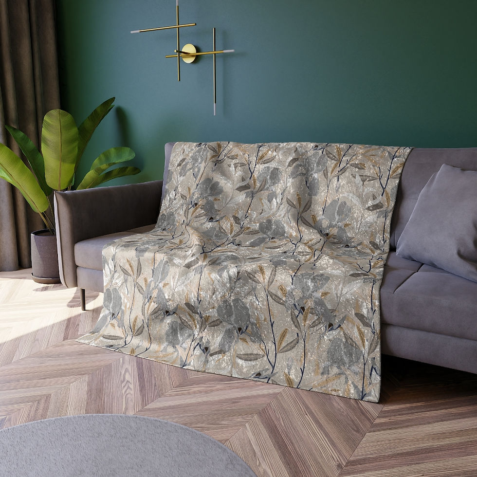 Thumbnail: Beige/Gray Iris Garden Crushed Velvet Blanket