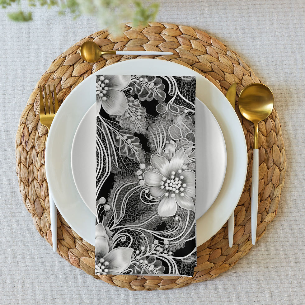 Thumbnail: Black and White Floral Cloth napkin set